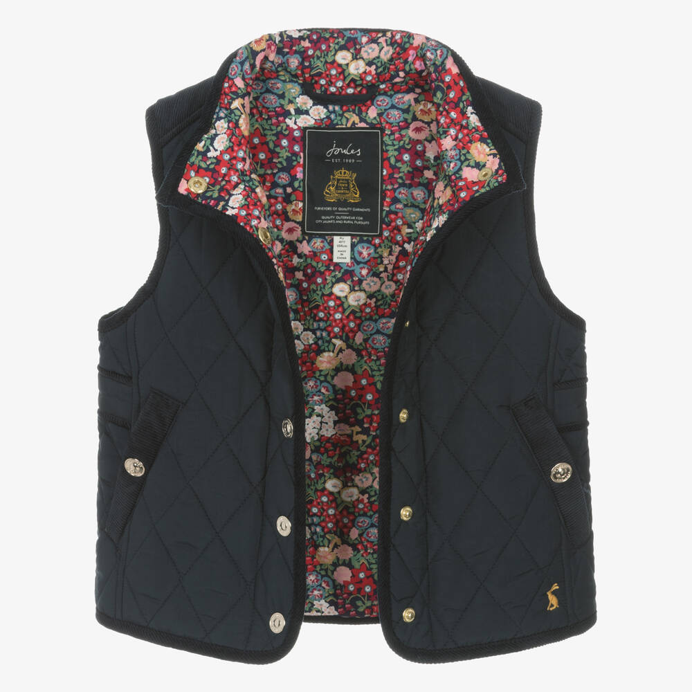 Joules Girls Navy Blue Quilted Gilet Childrensalon Outlet