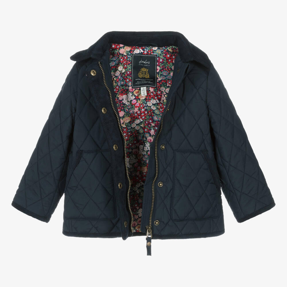 Joules Girls Navy Blue Quilted Hooded Coat Childrensalon Outlet