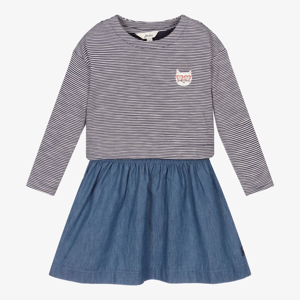 Joules - فستان قطن جيرسي مقلم لون كحلي وأبيض | Childrensalon