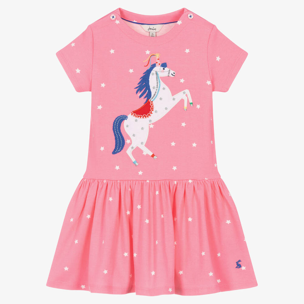 Joules - Розовое хлопковое платье с единорогом | Childrensalon