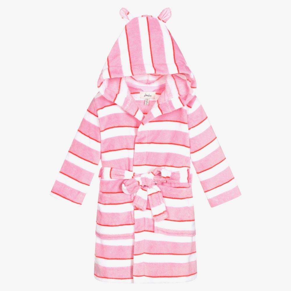 Joules-روب حمّام فليس مقلم لون زهري وأبيض للبنات | Childrensalon Outlet