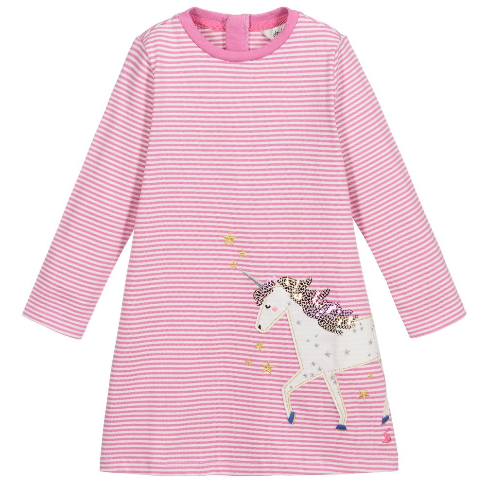 Joules - فستان قطن مقلم لون زهري وأبيض | Childrensalon