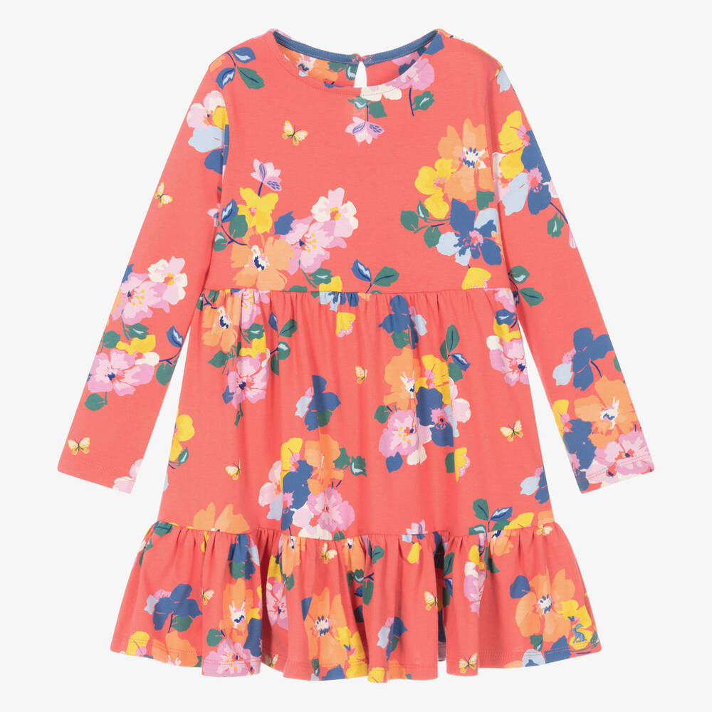 Joules - Girls Red Cotton Jersey Floral Dress | Childrensalon