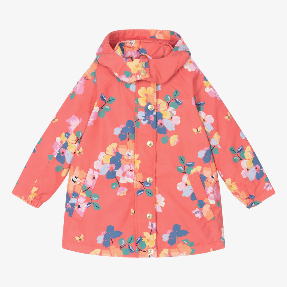 Joules - Girls Red Floral Hooded Coat | Childrensalon