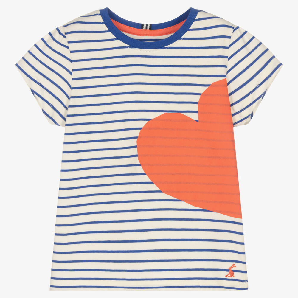 Joules - Girls White & Blue Striped Cotton T-Shirt | Childrensalon