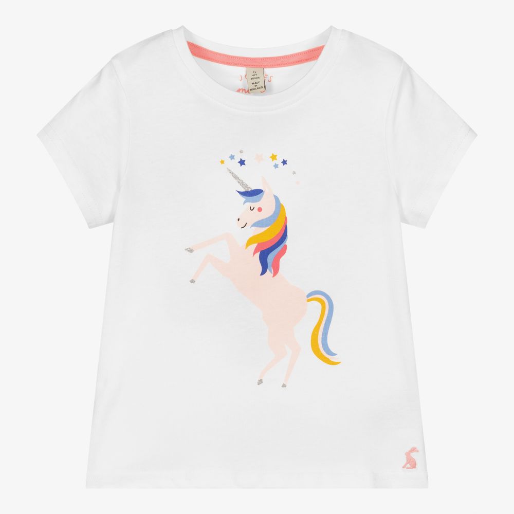 Joules - Girls White Unicorn T-Shirt | Childrensalon