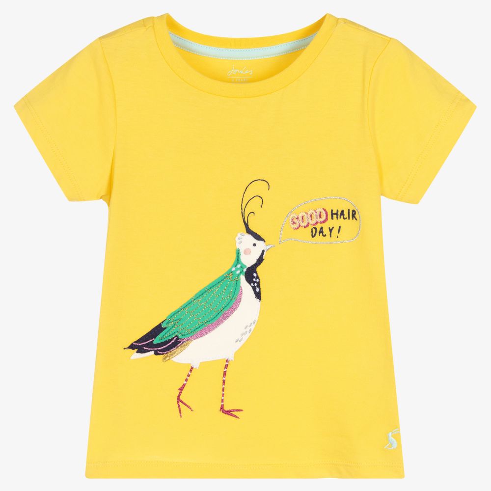 Joules - Gelbes T-Shirt mit Vogel-Print (M) | Childrensalon