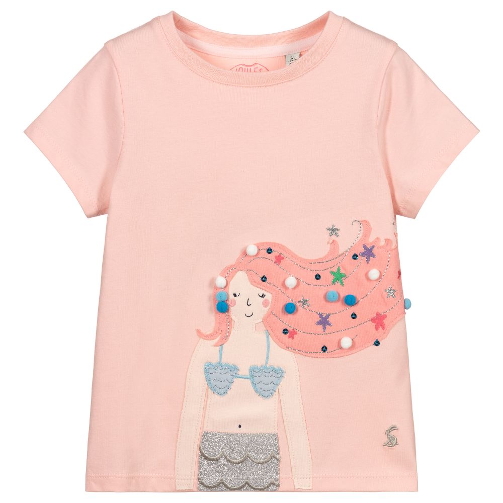 Joules - Розовая хлопковая футболка с Русалочкой | Childrensalon