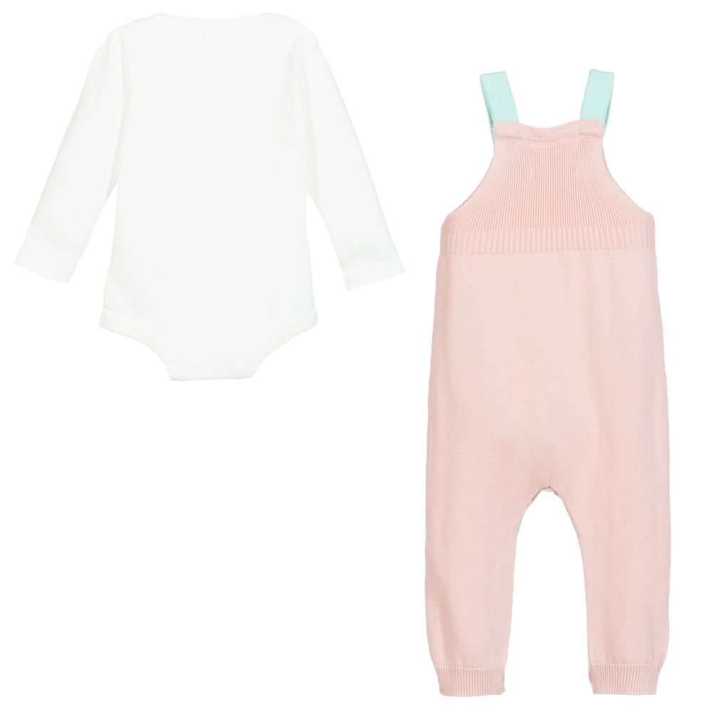 جولز-طقم دانغريز وتوب قطن لون زهري وأبيض للمولودات | Childrensalon Outlet