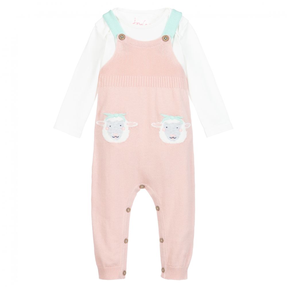 Joules - Pink Knitted Dungaree Set | Childrensalon