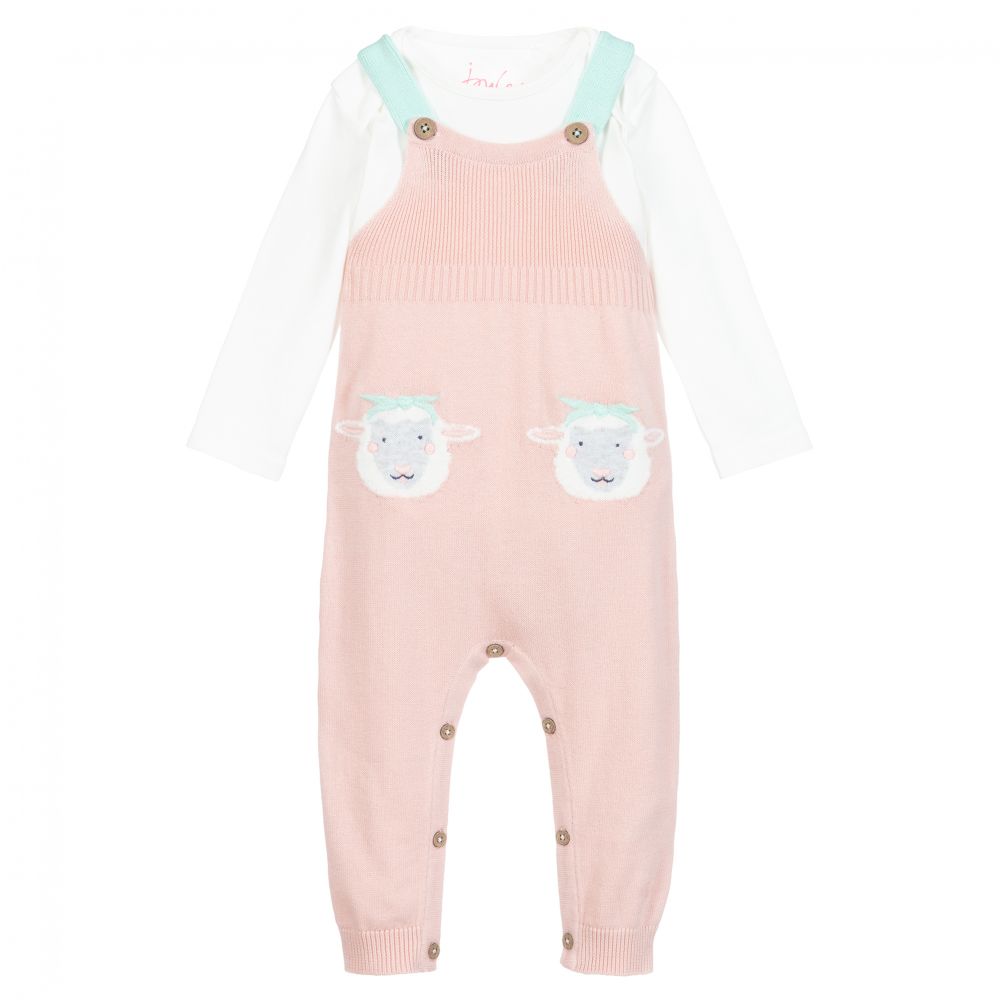 Joules - Ensemble salopette rose en maille et top | Childrensalon