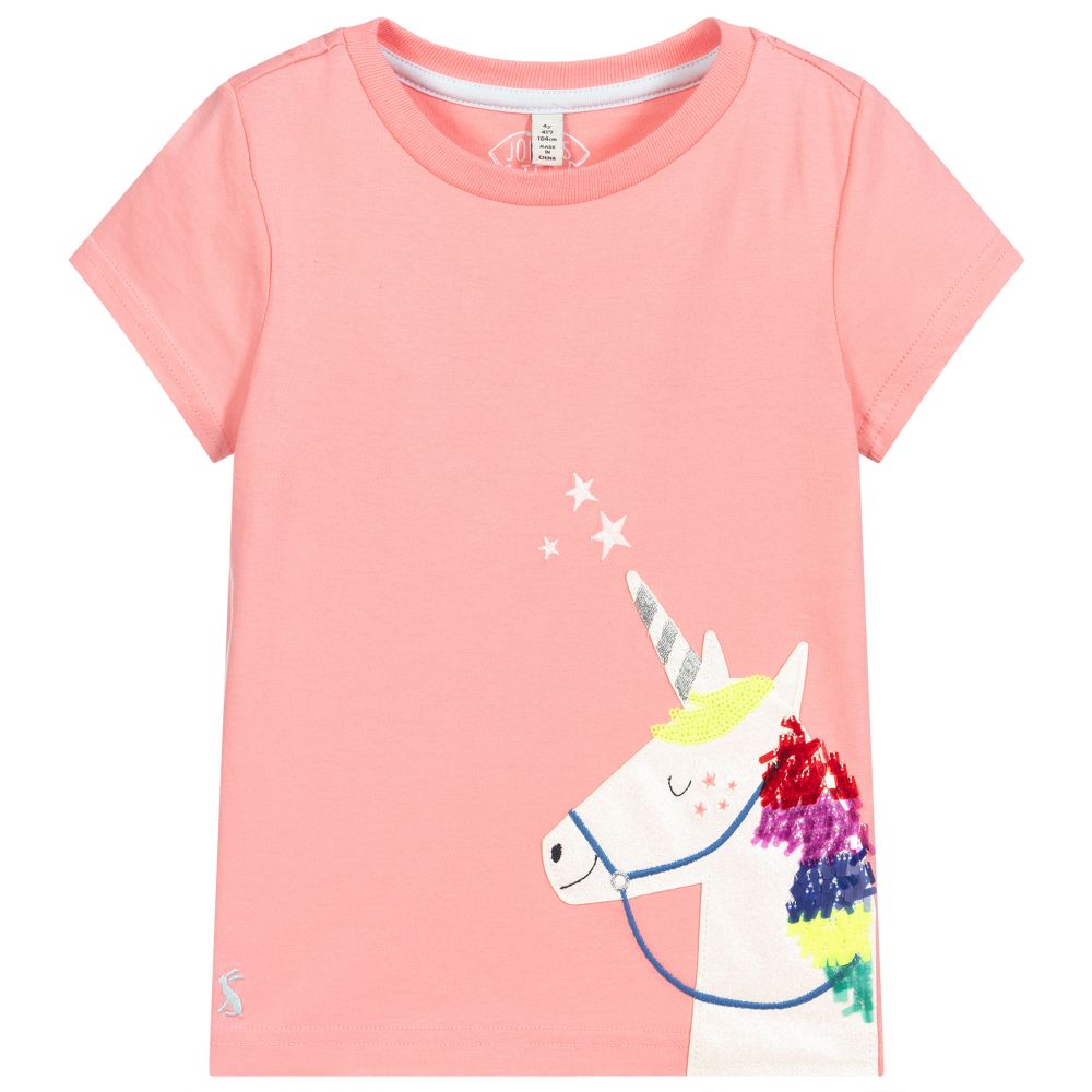 Joules - Rosa T-Shirt mit Glitzer-Einhorn | Childrensalon