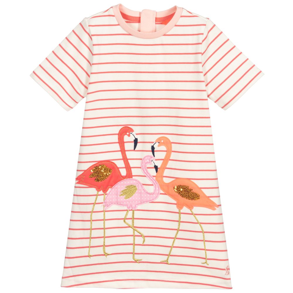 Joules - Rosa gestreiftes Kleid mit Flamingos | Childrensalon