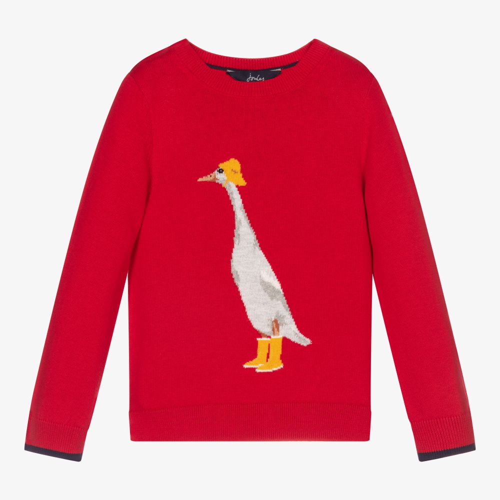 Joules - Pull rouge en maille Canard | Childrensalon