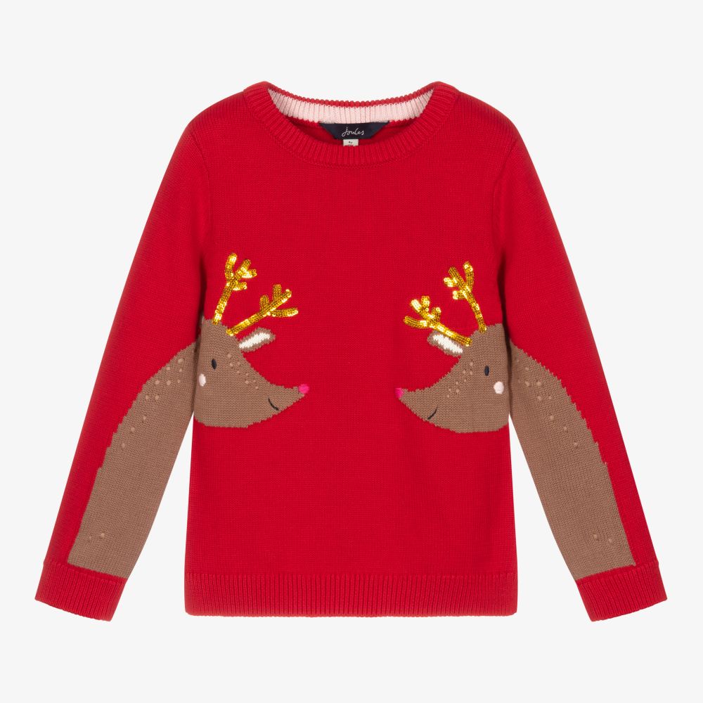 Joules - Красный свитер с оленями  | Childrensalon