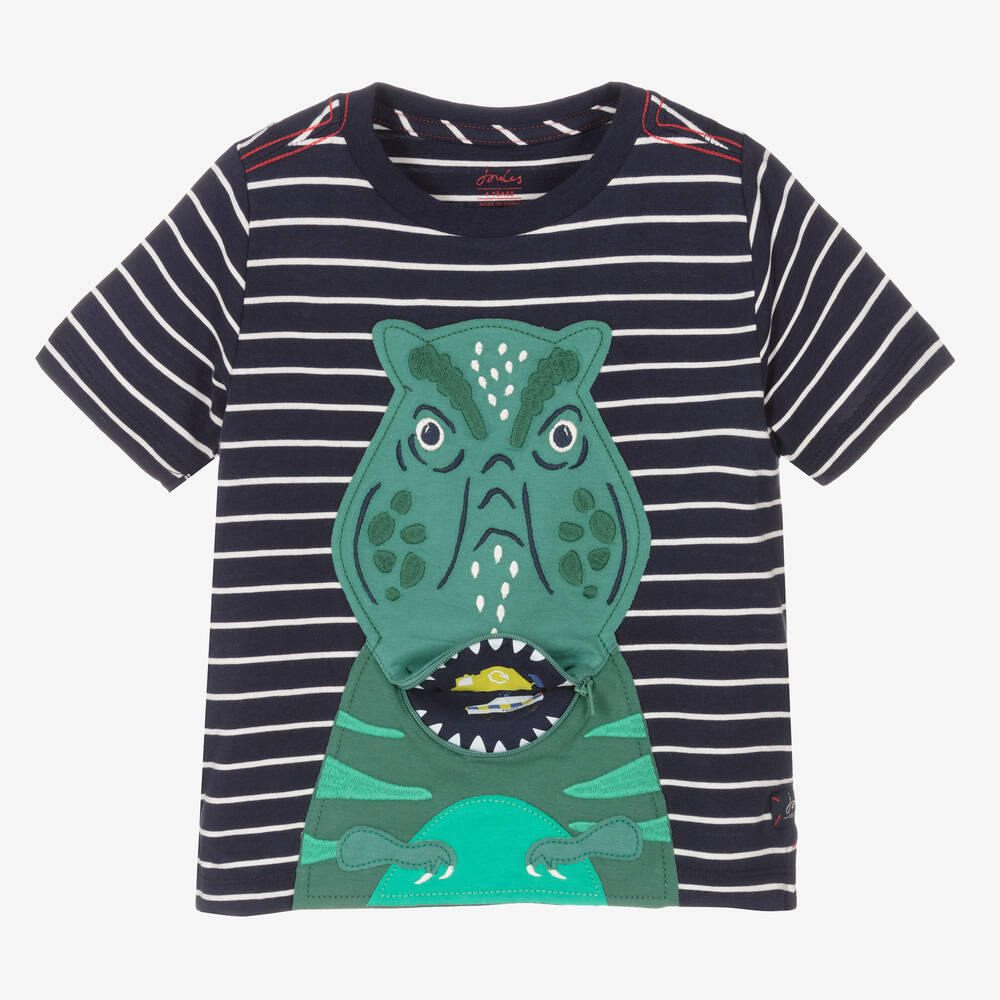 Joules-Хлопковая футболка в полоску с тиранозавром | Childrensalon Outlet