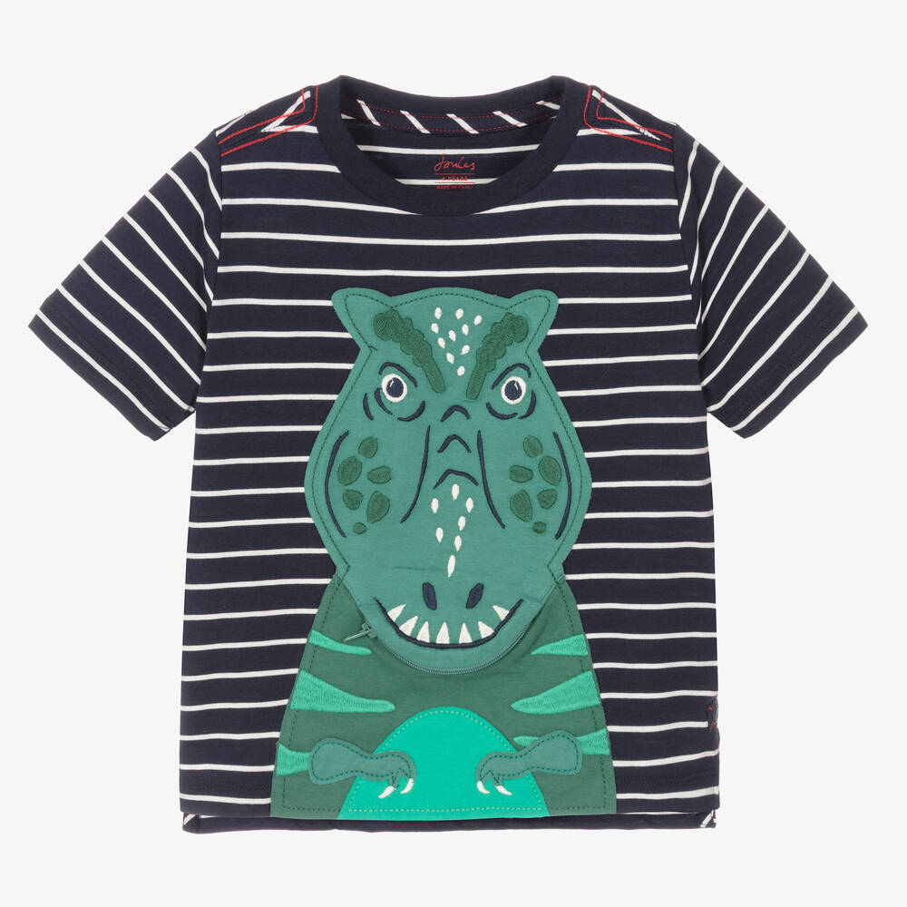 Joules - Хлопковая футболка в полоску с тиранозавром | Childrensalon