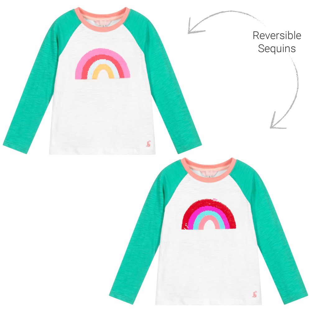 Joules - White & Green Cotton Top | Childrensalon