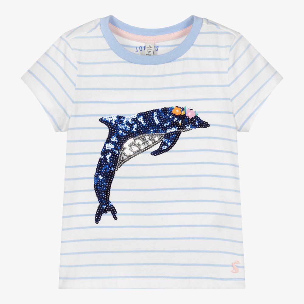 Joules - Weißes Delfin-T-Shirt mit Pailletten | Childrensalon