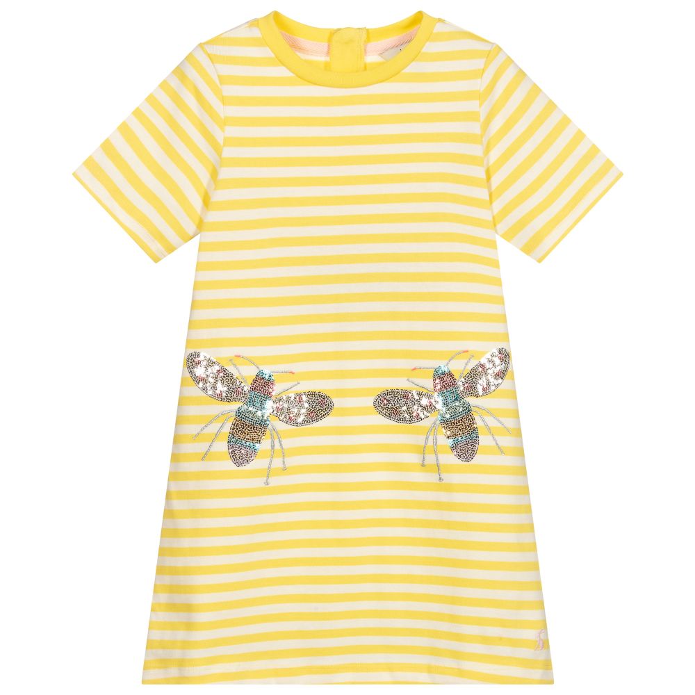Joules - فستان قطن جيرسي مقلم لون أصفر وأبيض | Childrensalon