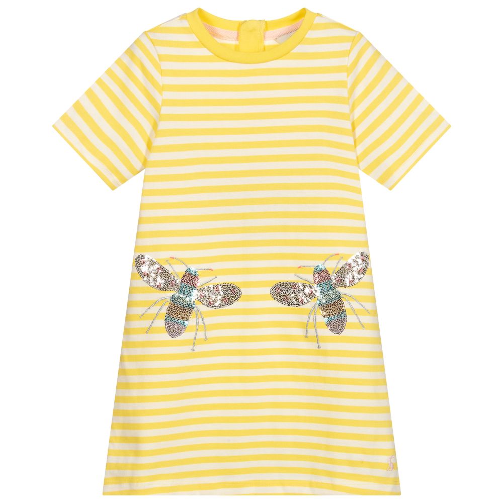 Joules - Gelb gestreiftes Kleid mit Bienen | Childrensalon