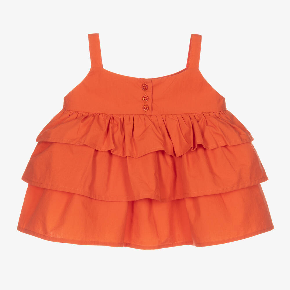 Joyday-Baby Girls Orange Cotton Ruffled Vest Top | Childrensalon Outlet