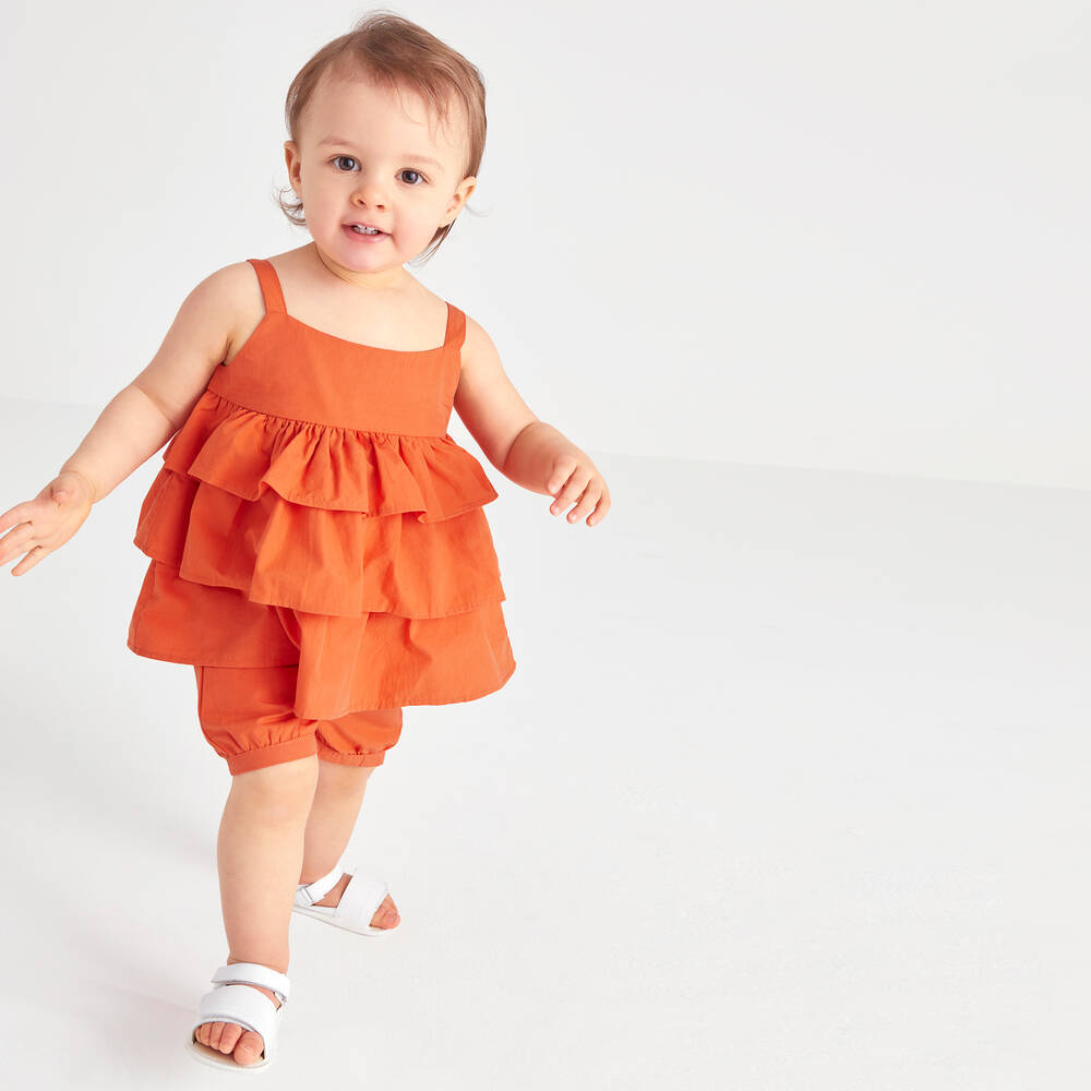 Joyday-Baby Girls Orange Cotton Ruffled Vest Top | Childrensalon Outlet