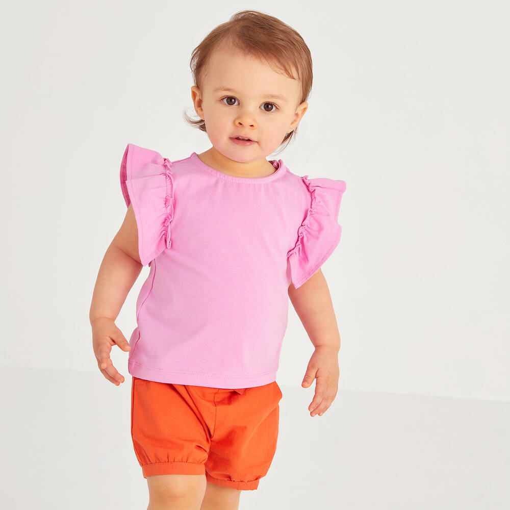 جويداي-شورت قطن بوبلين لون برتقالي للمولودات | Childrensalon Outlet