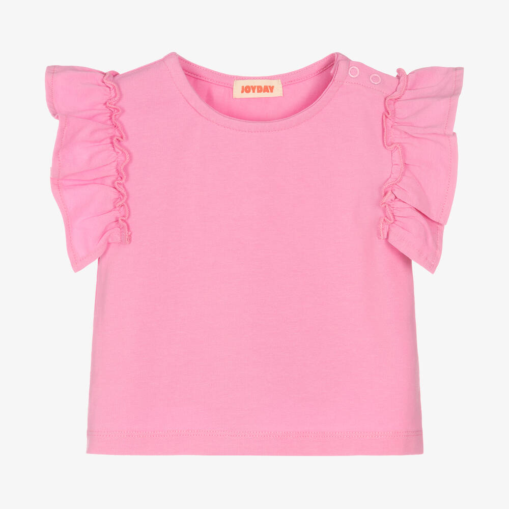 Joyday - Baby Girls Pink Cotton Frill T-Shirt | Childrensalon