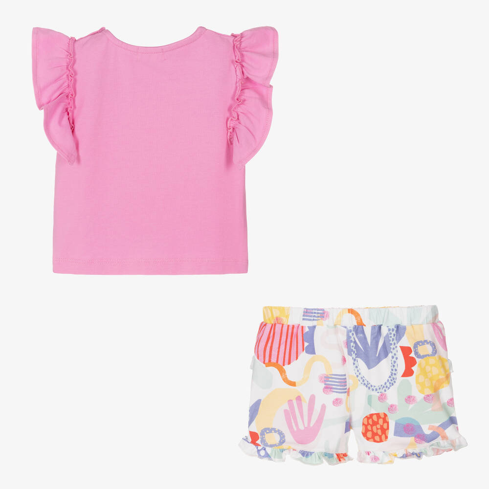 Joyday-طقم شورت أطفال بناتي قطن جيرسي لون زهري و أبيض | Childrensalon Outlet