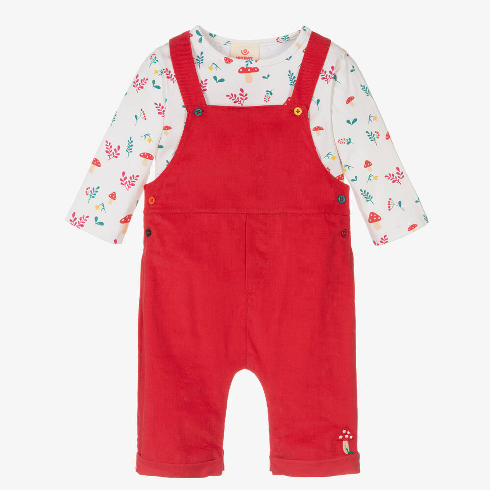 Joyday - Baby Girls Red Woodland Dungarees Set | Childrensalon