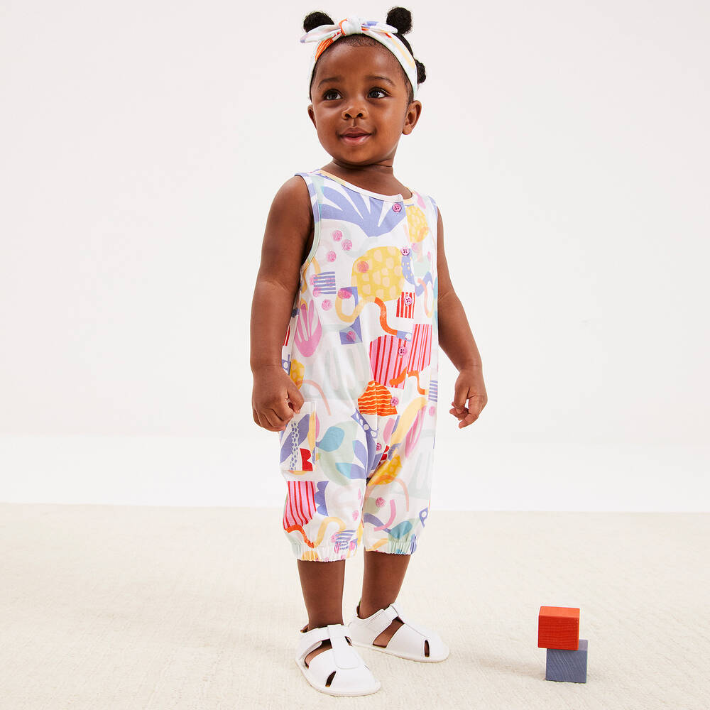Joyday Baby Girls White Pink Cotton Playsuit Set Childrensalon Outlet