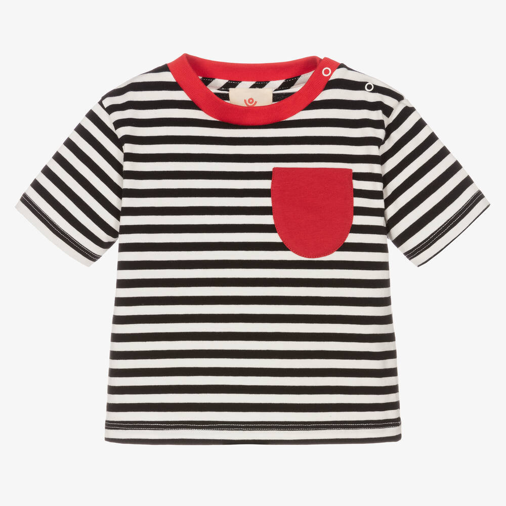 Joyday - Черная хлопковая футболка в бретонскую полоску для малышей | Childrensalon
