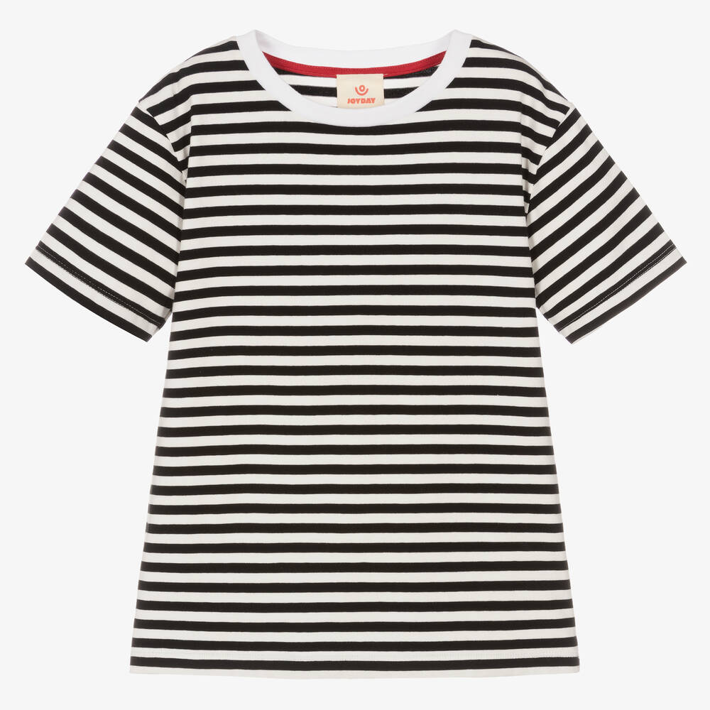 Joyday - Черно-белая футболка из хлопка в бретонскую полоску | Childrensalon