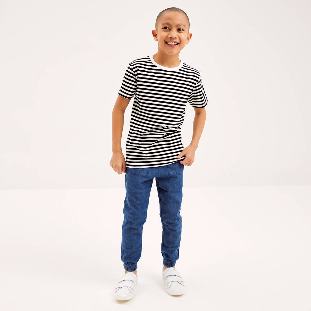 Joyday-Black & White Breton Striped Cotton T-Shirt | Childrensalon Outlet
