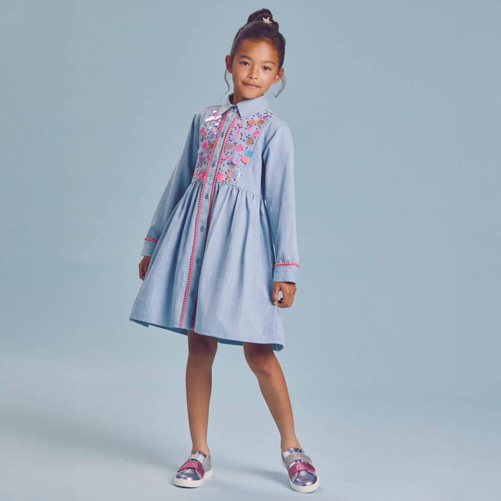 Joyday-Blue Chambray Dress | Childrensalon Outlet