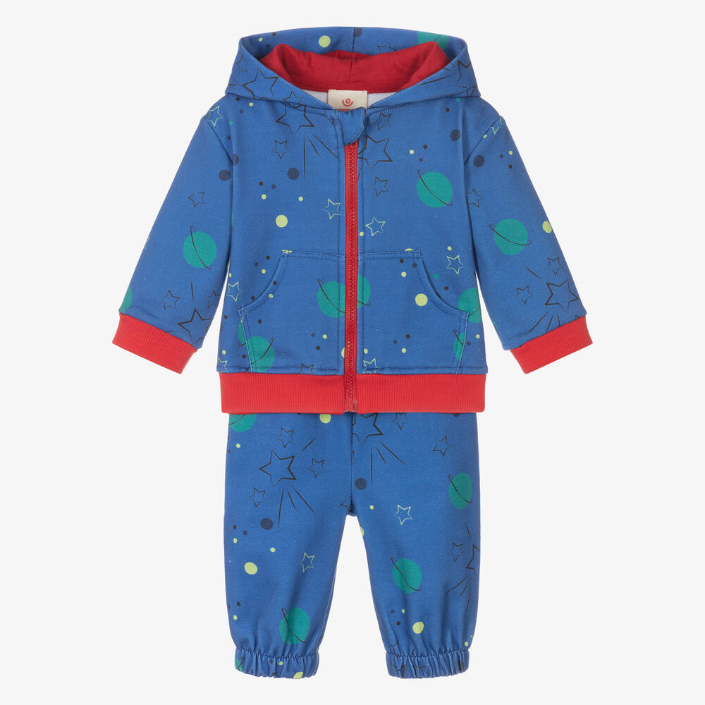 Joyday - Blue Cotton Planet & Stars Baby Tracksuit | Childrensalon