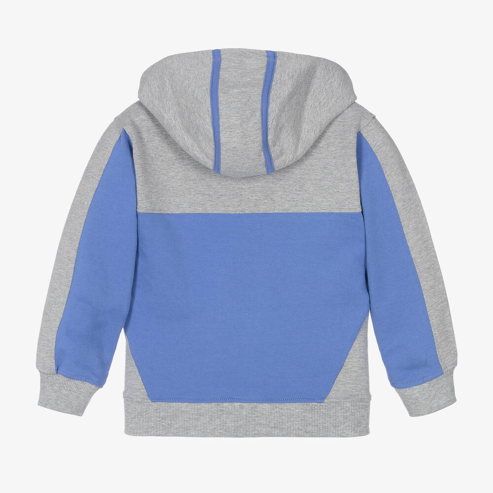 Joyday-توب هودي بسحّاب قطن جيرسي لون أزرق ورمادي بلوك | Childrensalon Outlet