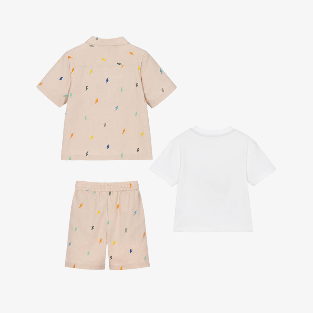 Joyday-Boys Beige Bolt Print Shorts Outfit | Childrensalon Outlet