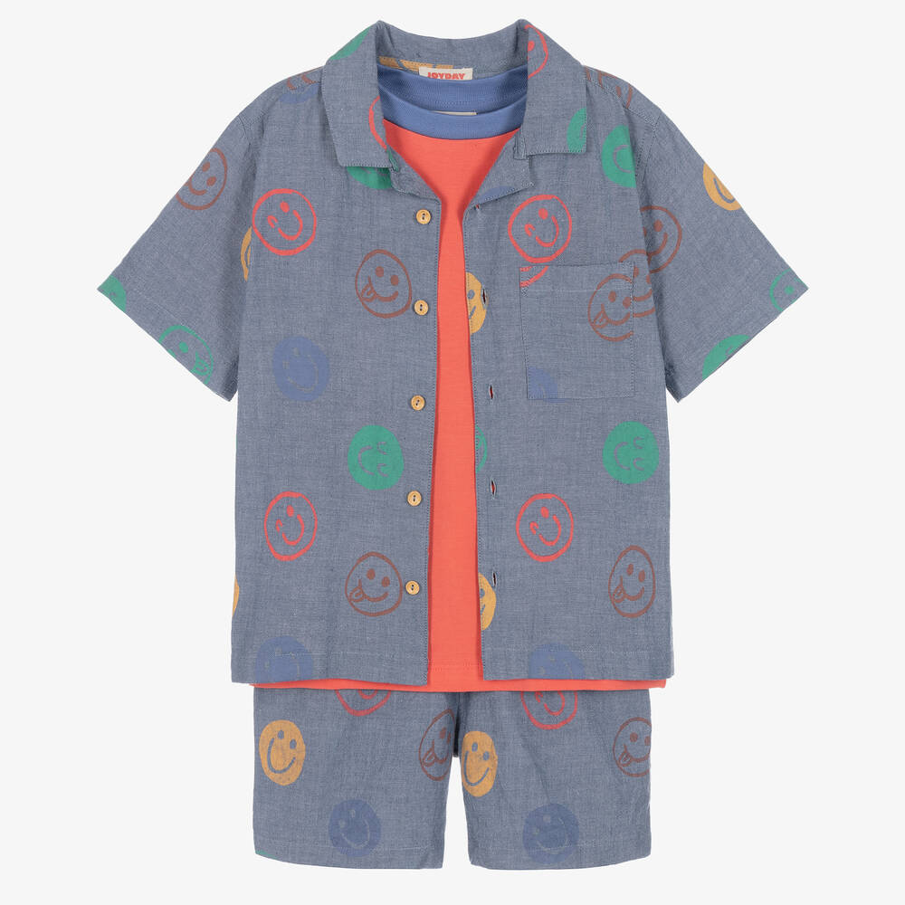Joyday-طقم شورت قطن شامبري لون أزرق للأولاد | Childrensalon Outlet