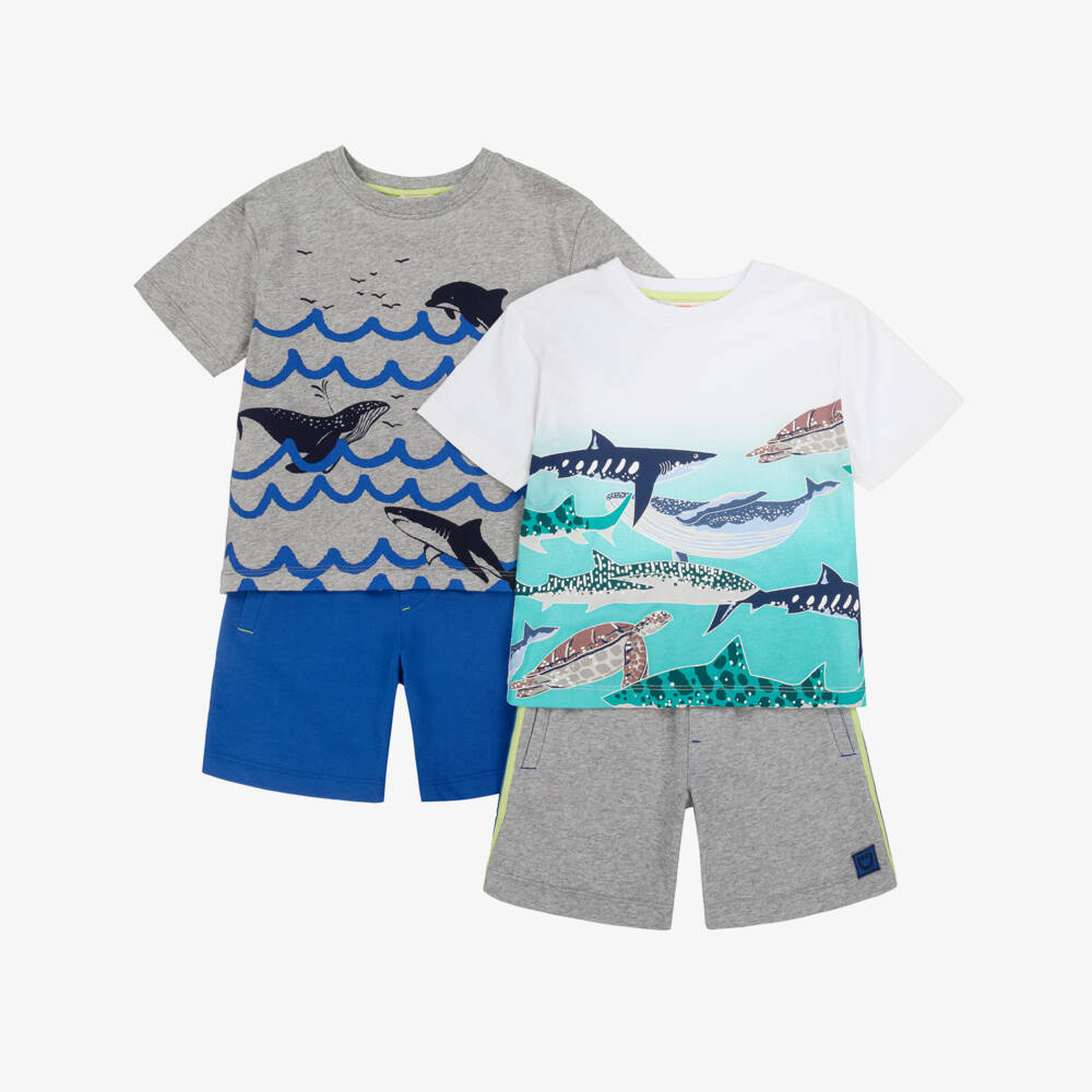 Joyday-طقم شورتات قطنية زرقاء ورمادية للأولاد | Childrensalon Outlet
