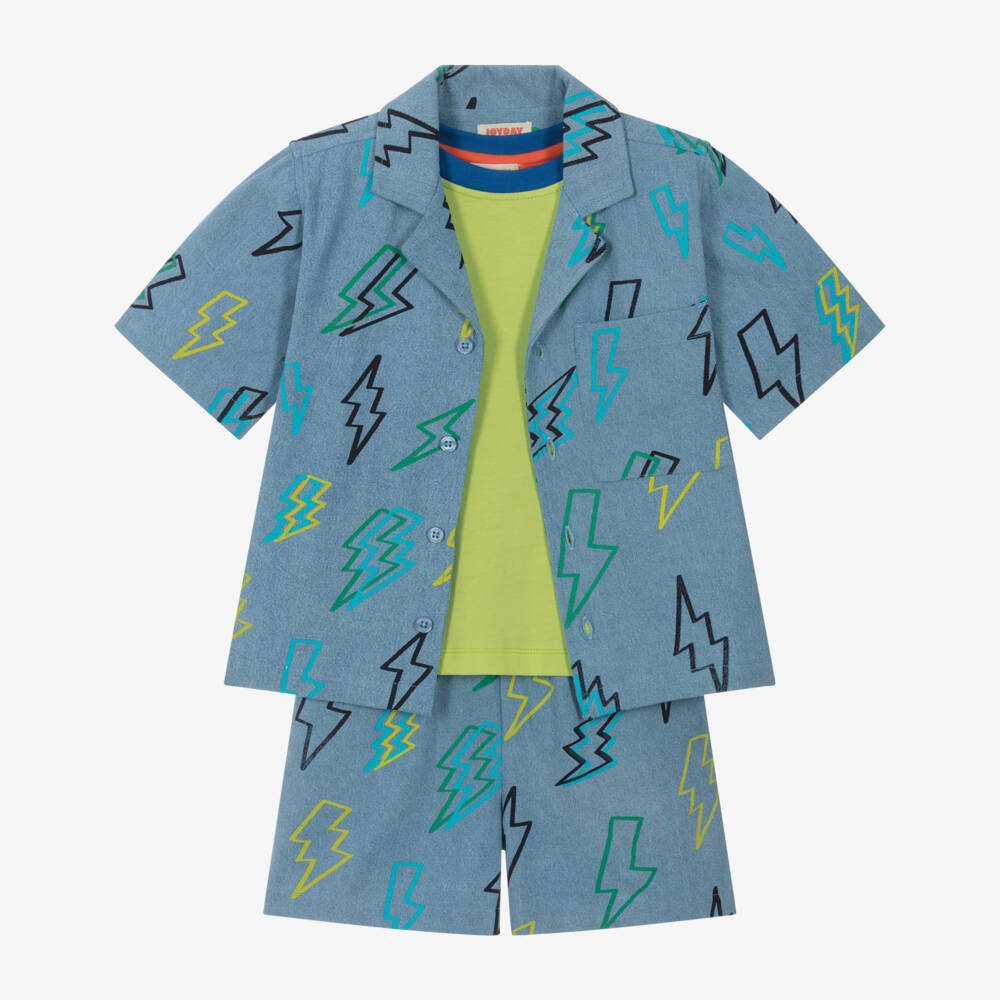 Joyday-Boys Blue Lightning Bolt Shorts Set | Childrensalon Outlet