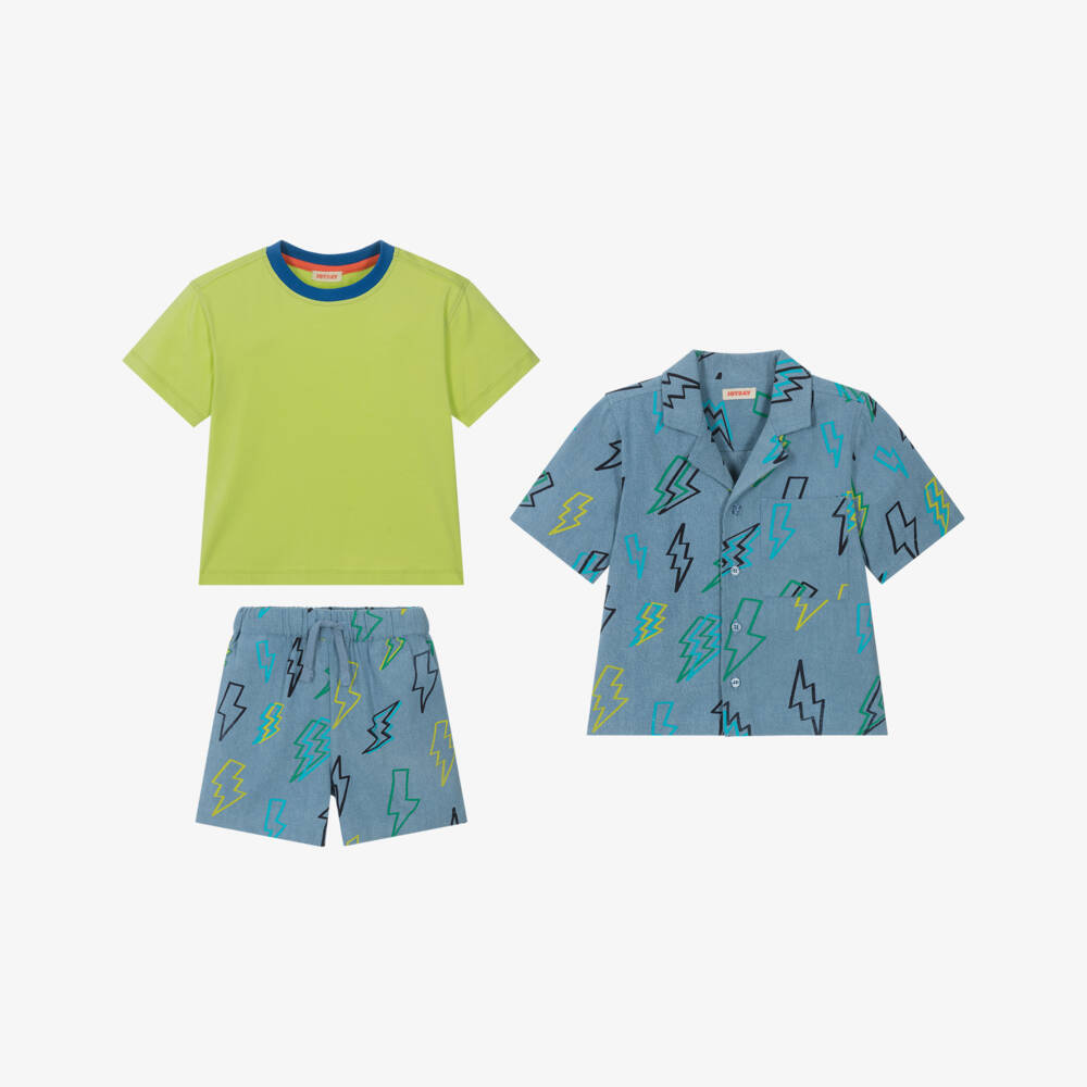 Joyday-Boys Blue Lightning Bolt Shorts Set | Childrensalon Outlet
