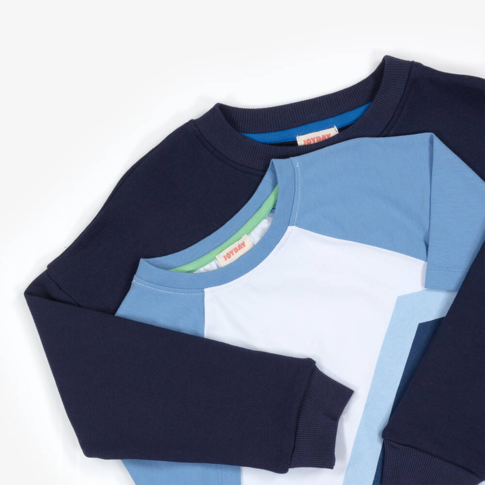 Joyday-Boys Blue Zigzag Cotton Ensemble | Childrensalon Outlet