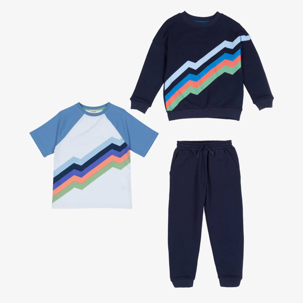 Joyday-Boys Blue Zigzag Cotton Ensemble | Childrensalon Outlet
