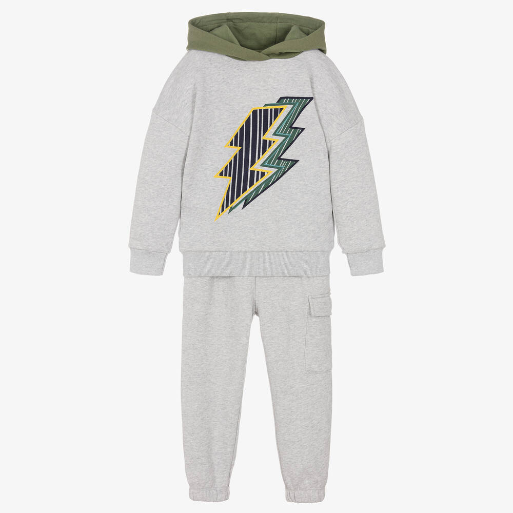 Joyday-Boys Grey Cotton Lightning Bolt Tracksuit | Childrensalon Outlet