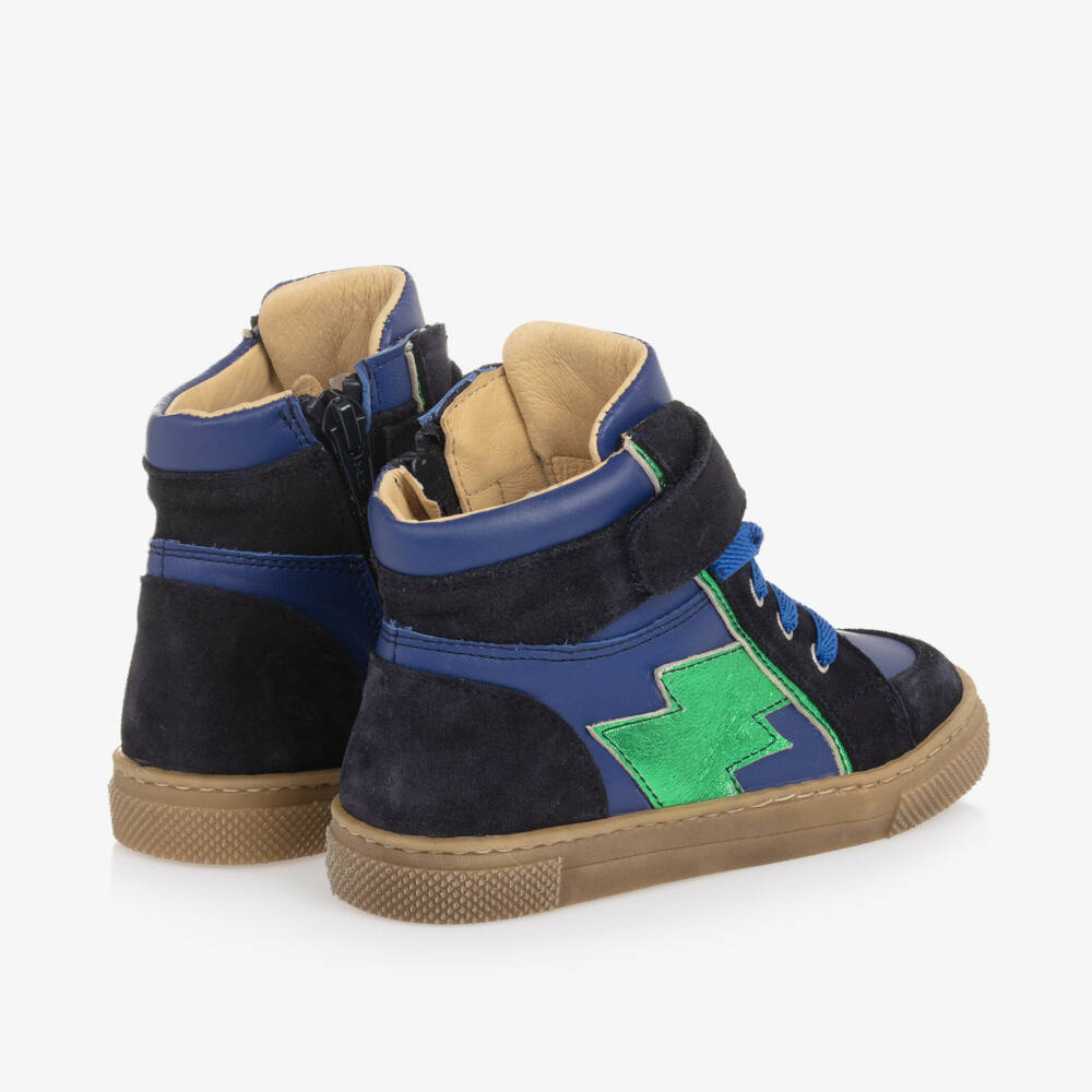 Joyday-Boys Ocean & Emerald Leather Sneakers | Childrensalon Outlet