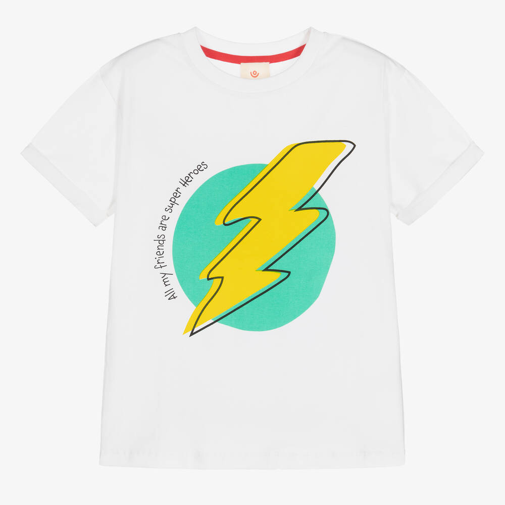 Joyday - Boys White Cotton Lightning Bolt T-Shirt | Childrensalon