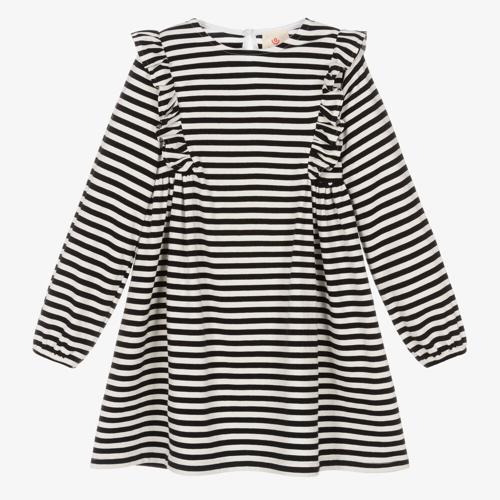 Joyday - Girls Black Breton Stripe Cotton Dress | Childrensalon