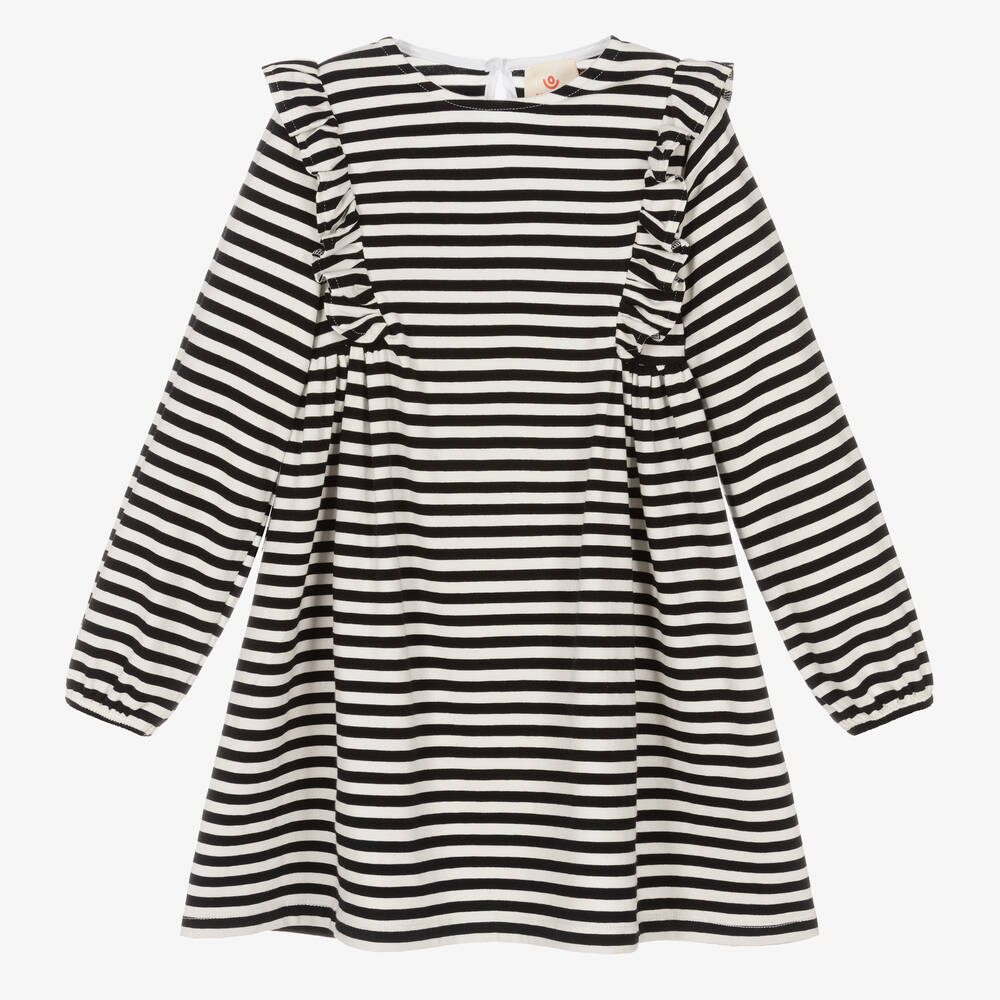 Joyday - Robe noire à rayures style breton en coton fille | Childrensalon